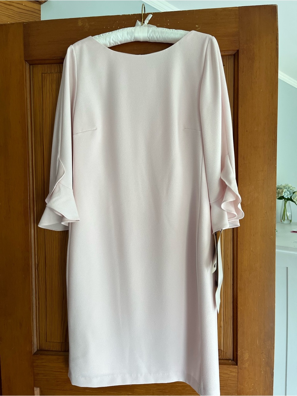 Karl Lagerfeld Blush Pink Midi Dress with Ruffle Sleeves